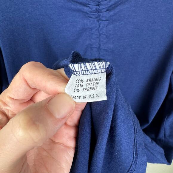 Bryn Walker Josie Tunic Navy Blue Cinched Front V-neck Bamboo Knit Tunic Top - Picture 14 of 16